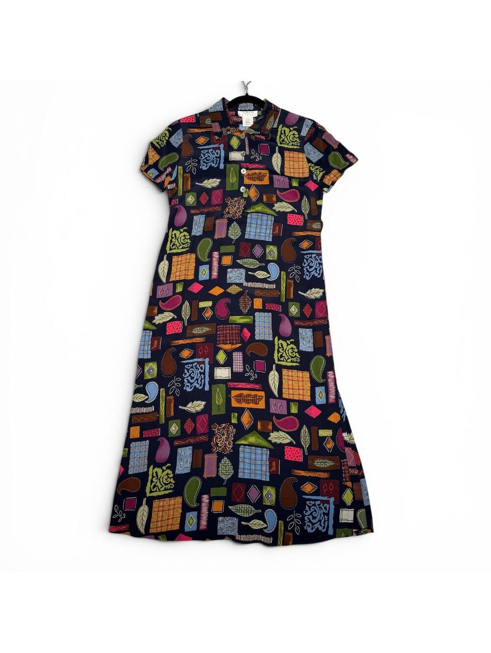 Vintage Talbots Rayon Printed Maxi Shirt Dress Size 2